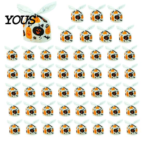 Small Candy Containers for Halloween Party 48 Pcs Bags, Kids Trick or Treat Goodie Cute Rabbit Cartoon Goody Bags Holiday Ear Plastic Gift Cookie,