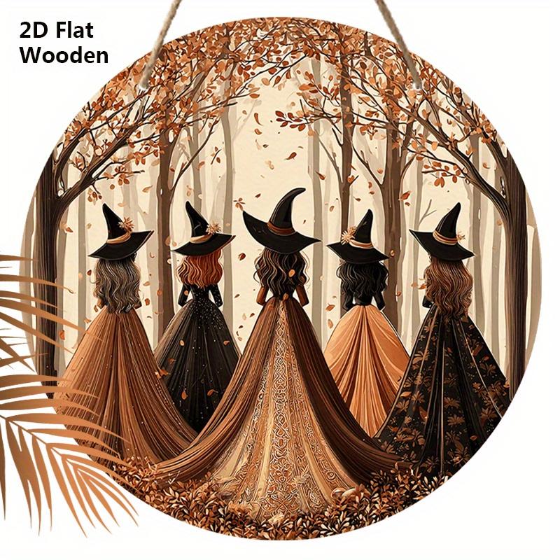 

Деревянная табличка на Хэллоуин с узором ведьм - Очаровательная декоративная табличка и таблички - Идеальный декор для входной двери - Декор на Хэллоуин 20cm/7.87in коричневый