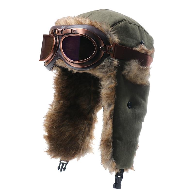 Thermal Winter Hat With Detachable Goggles For Skiing Riding And Outdoor Activity Vintage Style Ear Protection Cold Weather