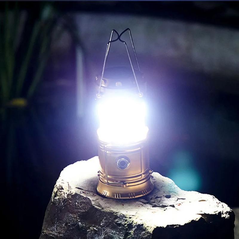 Solar Portable LED Lantern Telescopic Flashlight USB Rechargeable Torch Tent Lamp Outdoor Camping Emergency Work Light