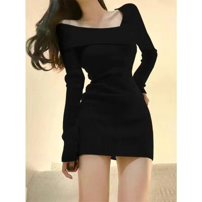 Spicy Girl One-Shoulder Knit Dress - Slim Fit, Hip-Hugging Autumn/Winter 2025