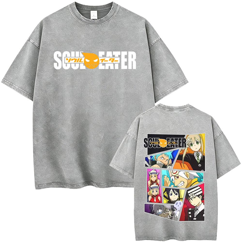 Washed Vintage Anime Soul Eater Black Star Graphic Tshirt Mens Retro Manga T Shirt Men Women Fashion Casual Oversized Tshirts
