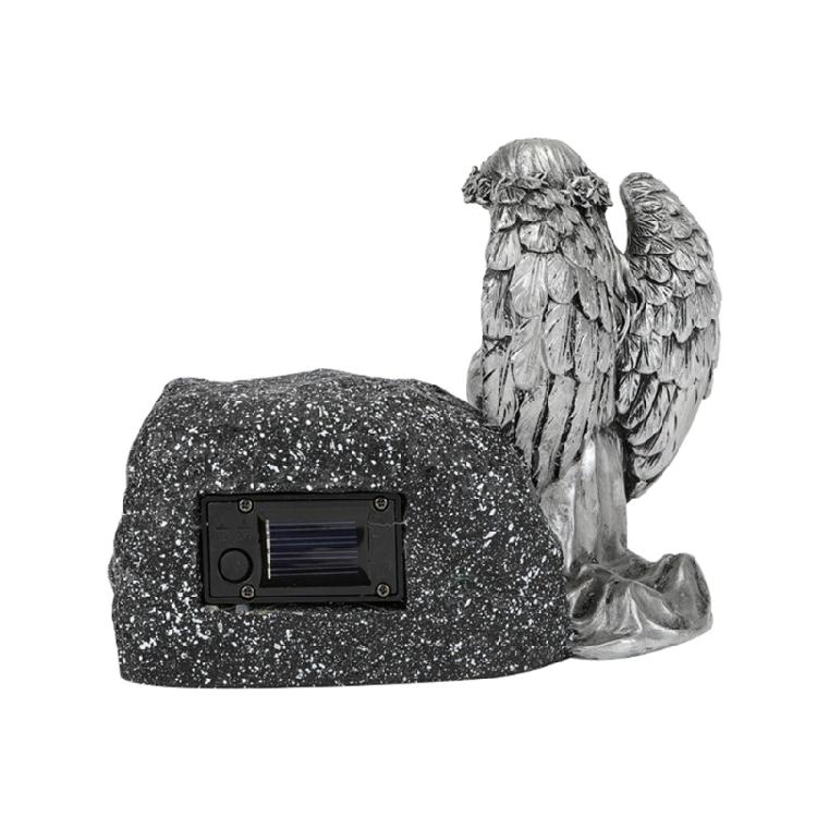 Resin Praying Angel Garden Statue With Solar Lighted Crosses Outdoor Waterproof Sculpture Grave Lamp for Patios Cemetery