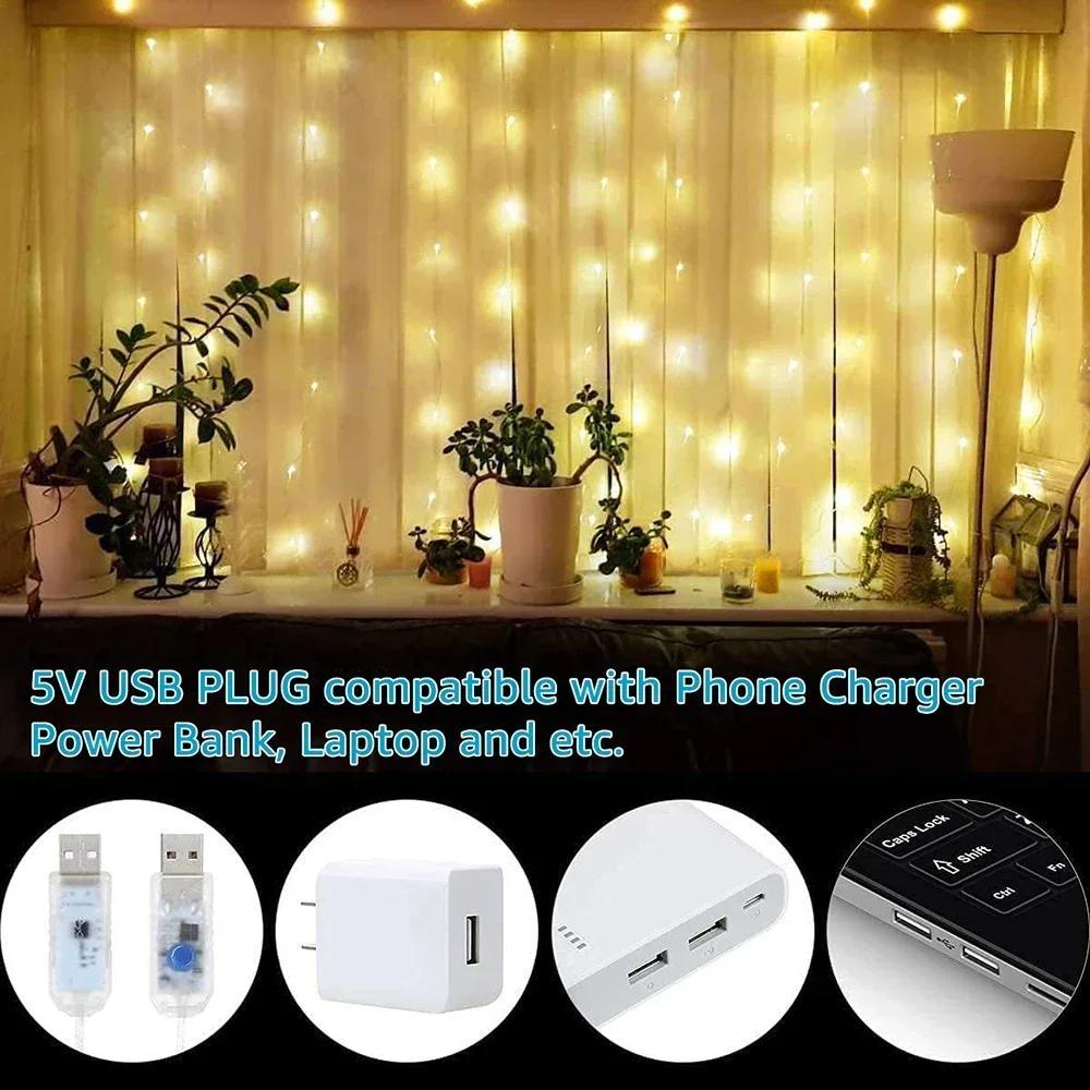 8 Modes 300 LED Fairy Curtain Lights Remote Control USB Copper Wire LED Garland String Lights for Bedroom Indoor Decor Wedding