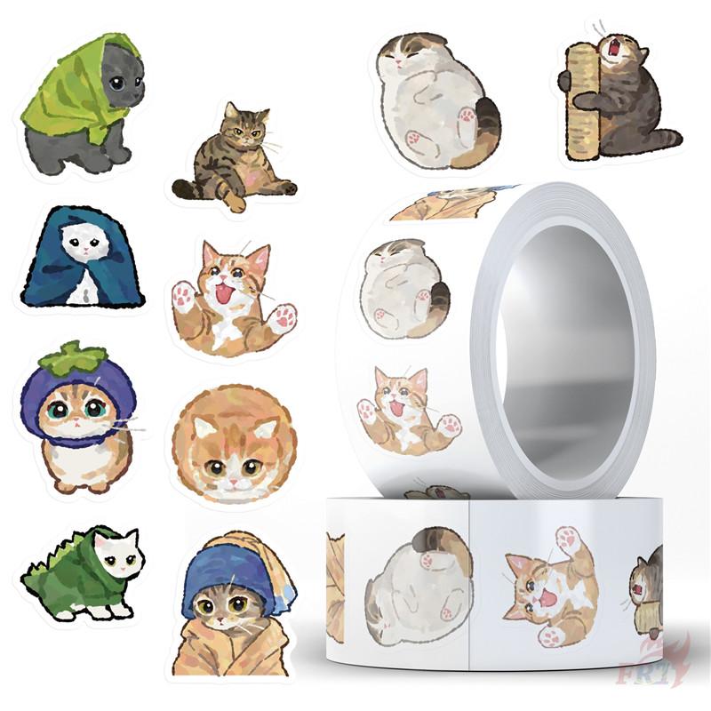 500Pcs/Roll Ink Art Funny Cat Kids Rewards Stickers - DIY Scrapbooks Album Decor Sealing Label Decals