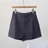 Women's Plus Size Grey Woolen A-Line Casual Skirt Pants - Korean Style High-Waisted Winter Shorts Skirt