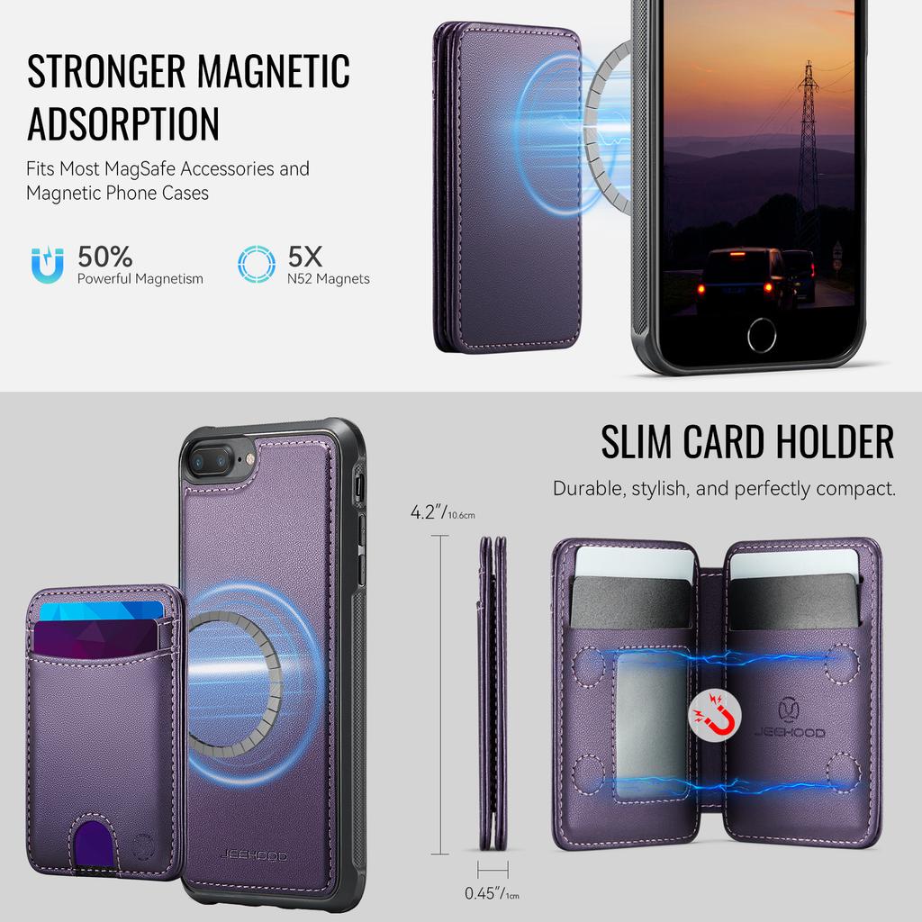 For iPhone 8 Plus 5.5 inch/iPhone 7 Plus 5.5 inch Magnetic Case JEEHOOD J10 Leather Back Phone Cover with Detachable Card Holder Kickstand