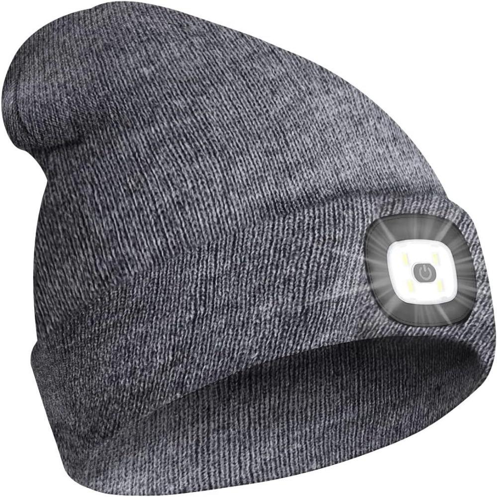 

High Powered LED Beanie Hat Unisex Knitted Caps New LED Luminous Cap Lighting сірий