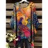 T-shirt Estiva da Donna Stampa Colibrì Pavone Girocollo Coda Comoda Manica Corta Oversize Orlo Irregolare Top