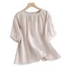 Women's Summer 2026 Imitation Han Linen Short-Sleeve T-Shirt - Artistic Solid Color Design