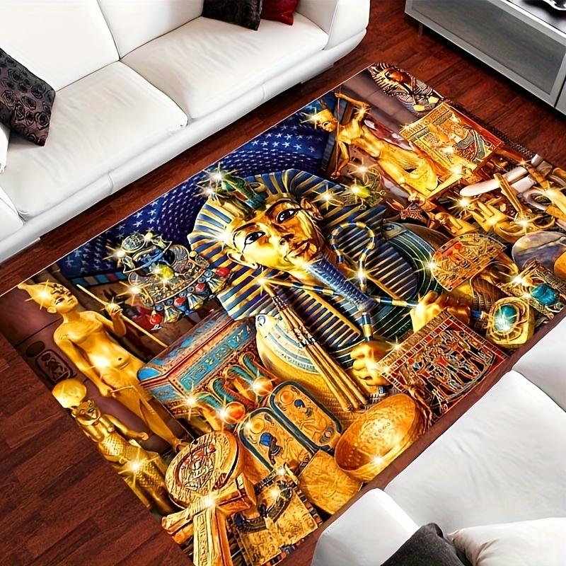Luxurious Egyptian Pharaoh Rug for Living Room - Ancient Civilization Art Carpet with Gold Accents | Historical Decor