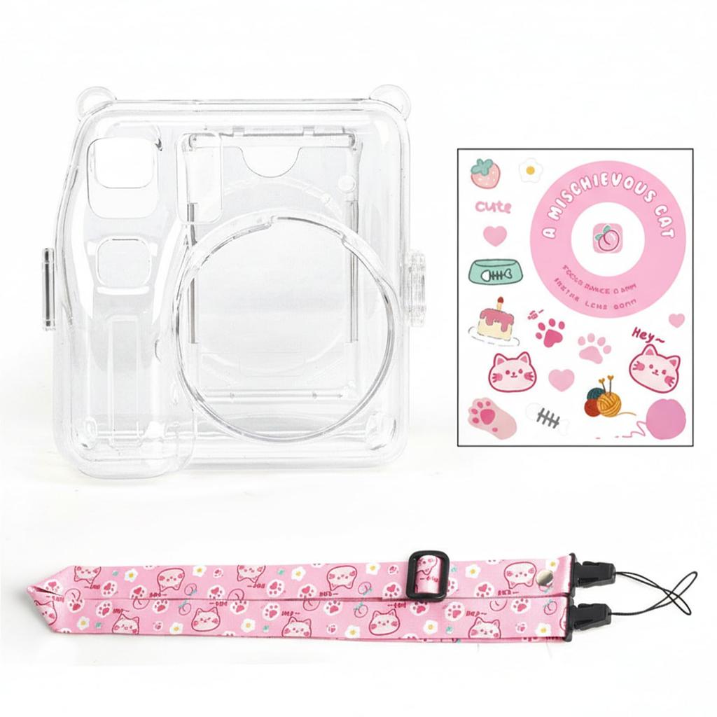 Camera protection case for Fujifilm Instax Mini SE instant cute clear hard cover with photo storage cartoon adjustable shoulder suitable for girls and
