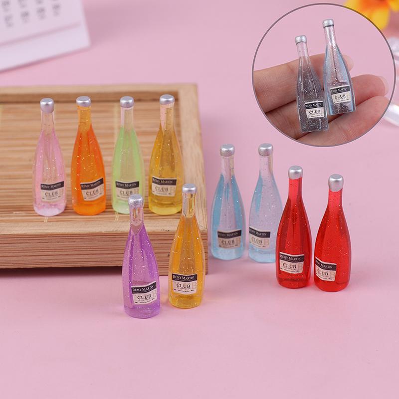 10pcs 1:12 Dollhouse Miniature Fruit Wine Bottle Simulation Wine Bottle Model Dollhouse Diy Resin Ornaments Accessories Kids Toy