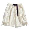 Black Cargo Shorts Pocket Design Adjustable Purple Belt Lightweight Fabric Casual Loose Elastic Waist