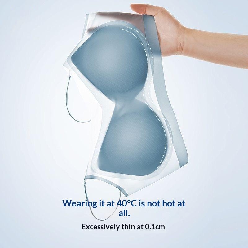 Sujetador Inalámbrico Ultra Fino de Seda de Hielo Refrigerante Malla Transparente Invisible Tirante Fino Transpirable Almohadilla Extraíble Sujetador de Confort para Verano
