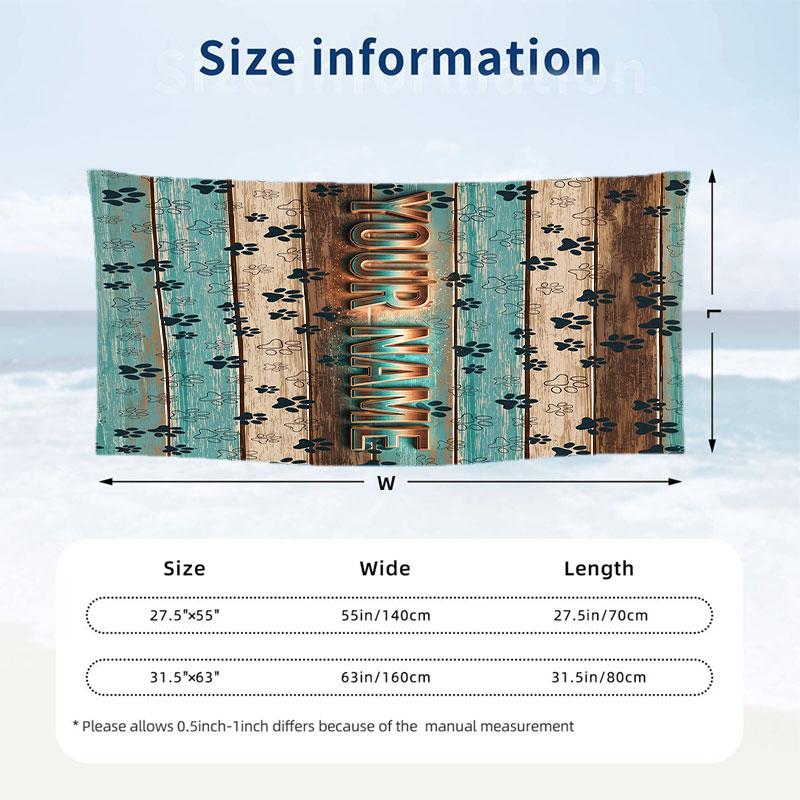 Dog Theme Beach Towel Personalized Custom Name & Text Soft Quick Dry Beach Towel for Swimming Travel