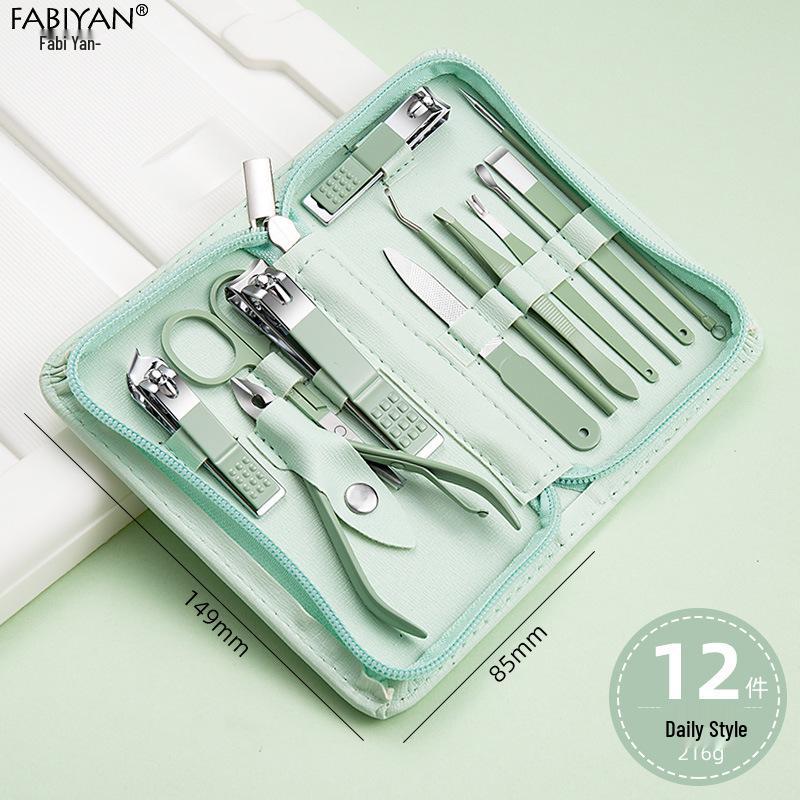 Stainless Steel Manicure Set with Nail Clippers, File, and Tools In Zipper Bag.