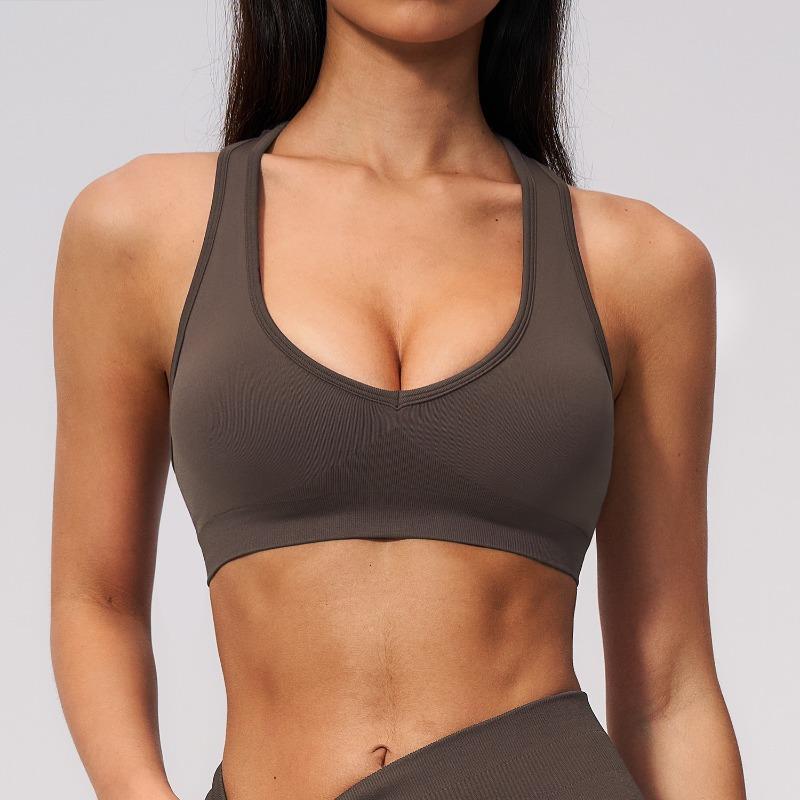 Seamless knitted bra V-neck I-shaped beauty back slim fitness Pilates sports quick-drying yoga underwear women