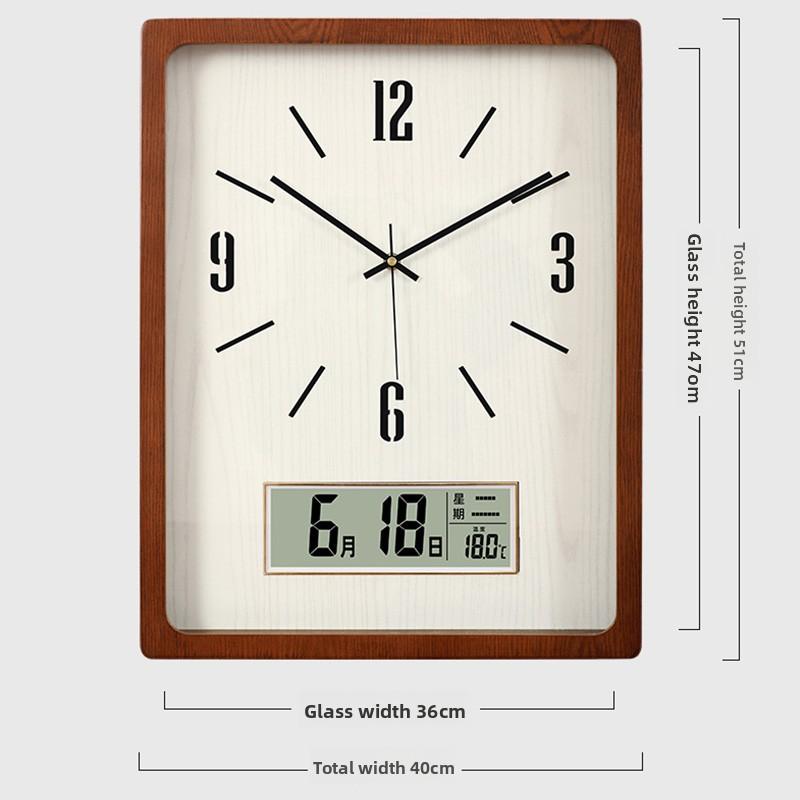 Wall Clock New Chinese Solid Wood Living Room Rectangular Home Bedroom Simple Atmosphere Silent Wall Clock Home Decor