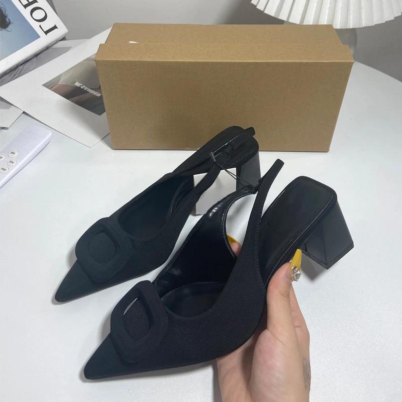 

Массивные босоножки на высоком каблуке для женщин, черные, современные, офисные, с ремешком на пятке, летняя обувь, классическая пряжка, элегантные туфли для вечеринки, женские 35 чёрный