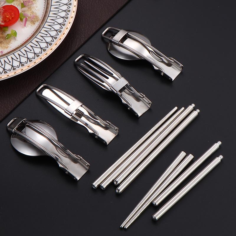 304 Stainless Steel Detachable Cutlery Set: Folding Knife, Fork, Spoon, and Chopsticks for Outdoor Camping and Travel