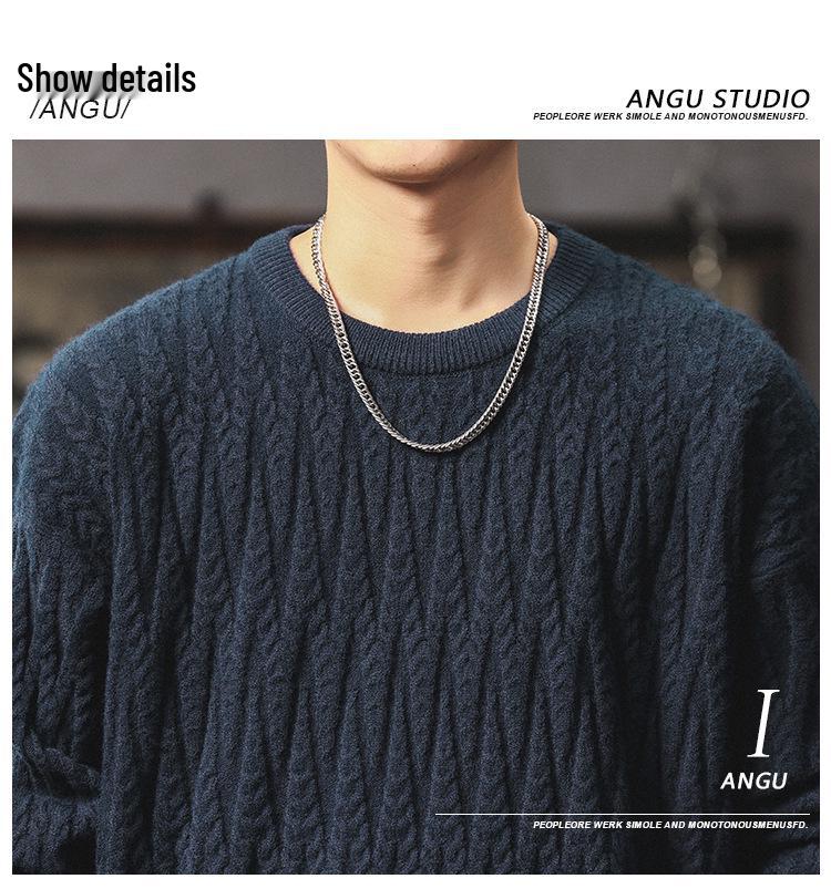 Men's Heavyweight Cable Knit Sweater - Warm, Trendy, Casual, and Versatile Round Neck Knitwear