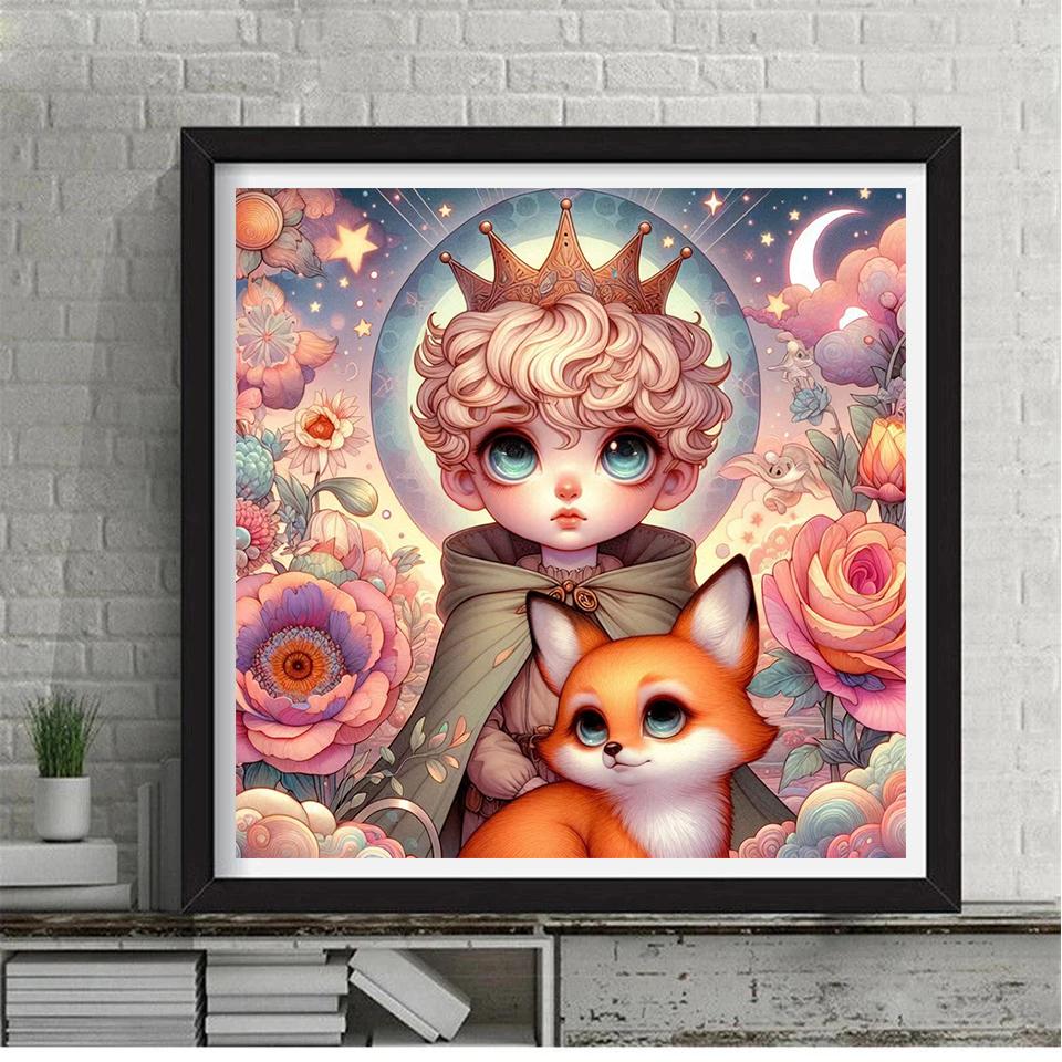 New 5DDIY Diamond Painting "The Little Prince, Rose, and Little Fox" Animated Full Diamond Bedroom Healing Warm Cross Embroidery