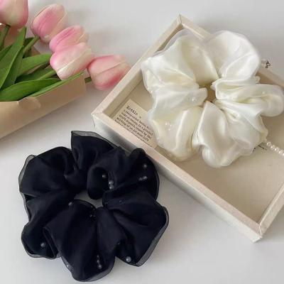 Large Pearl Organza Large Intestine Hair Band Simple Headband High-End Head Flower Headgear Hair Accessories Head Ring Women