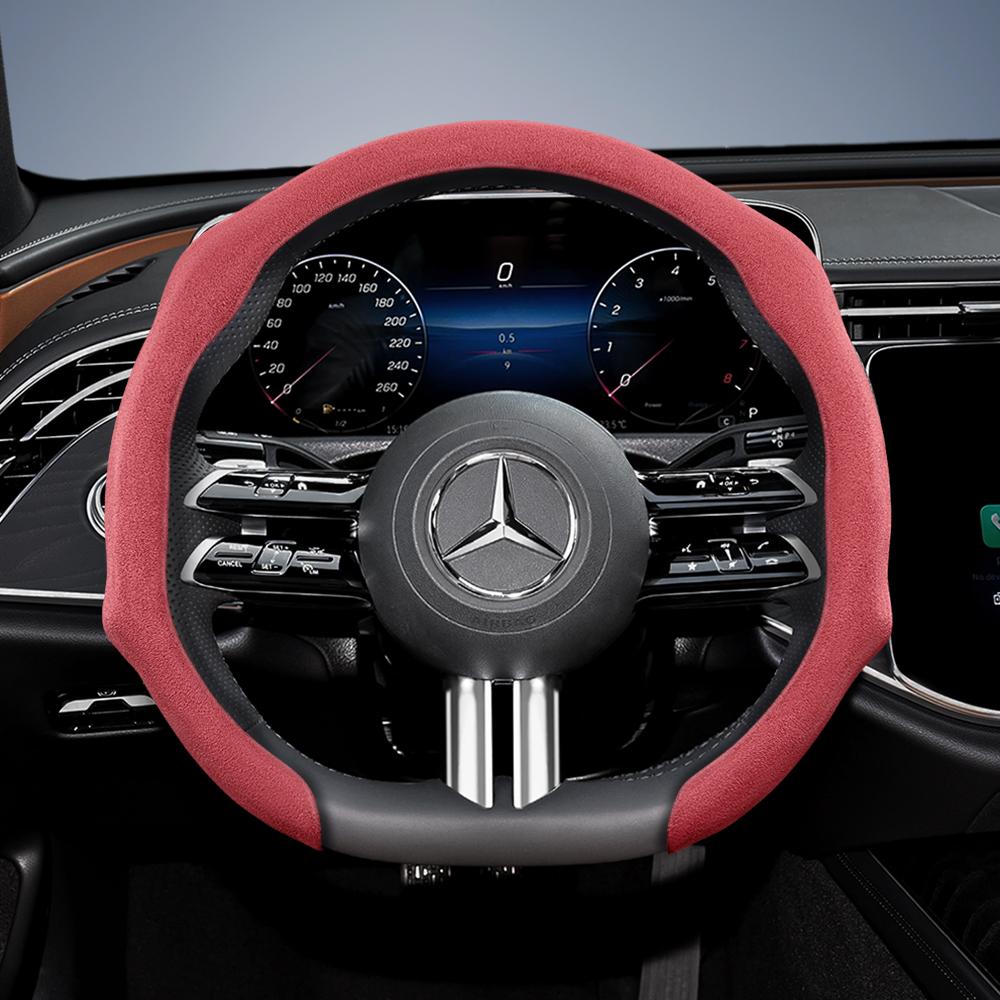 Suitable for Mercedes-Benz Premium Suede Snap-On Steering Wheel Covers, Non-Slip and Durable, Available In Round and D-Shaped Designs