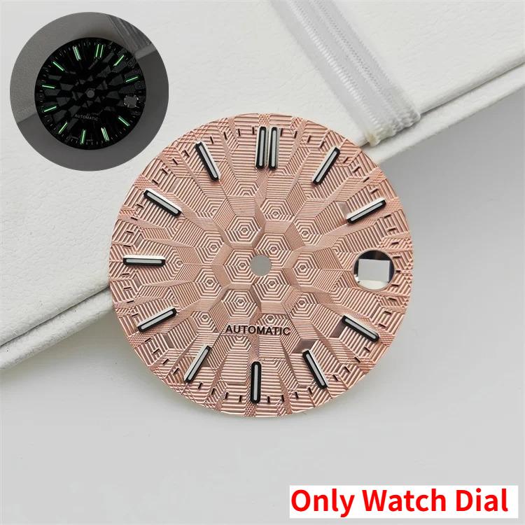 NH35 Watch Dial and Watch Hands 28.5mm Geometric Shapes Texture Dial Green Luminous Watch Accessories for NH35 NH36 Movement