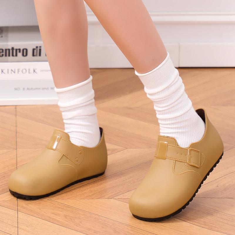 Spring and Summer Flat for Lazy Rubber Shoes Lazy Feeling Women's Rain Shoes Loose Eyes Closed Into Anti-fouling Easy To Wash Attendance Women's Shoes