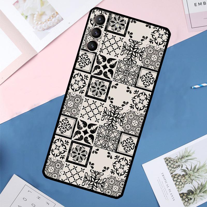 Boho Tile Mosaic Aesthetic Case For Samsung Galaxy S24 Ultra S20 S21 S22 S23 S25 Ultra S9 S10 Plus S25 FE Back Cover
