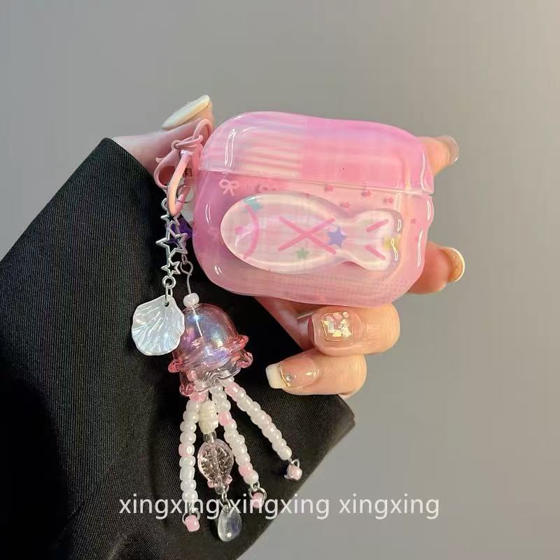 ins cute three-dimensional pink fish for airpodspro1 generation 1 apple protective case earphone case soft cartoon
