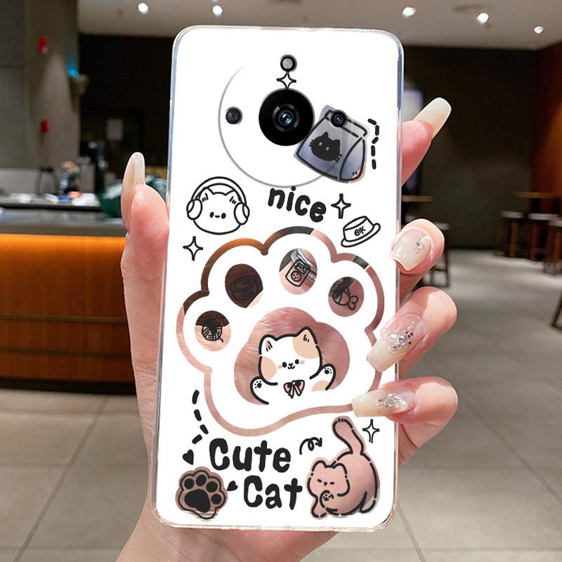 Phone Case For Realme 11 Pro+ Plus 5G RMX3740 RMX3741 / Realme 11 Pro RMX3771 Aesthetic Cute Cat Cover Transparent Soft TPU Case