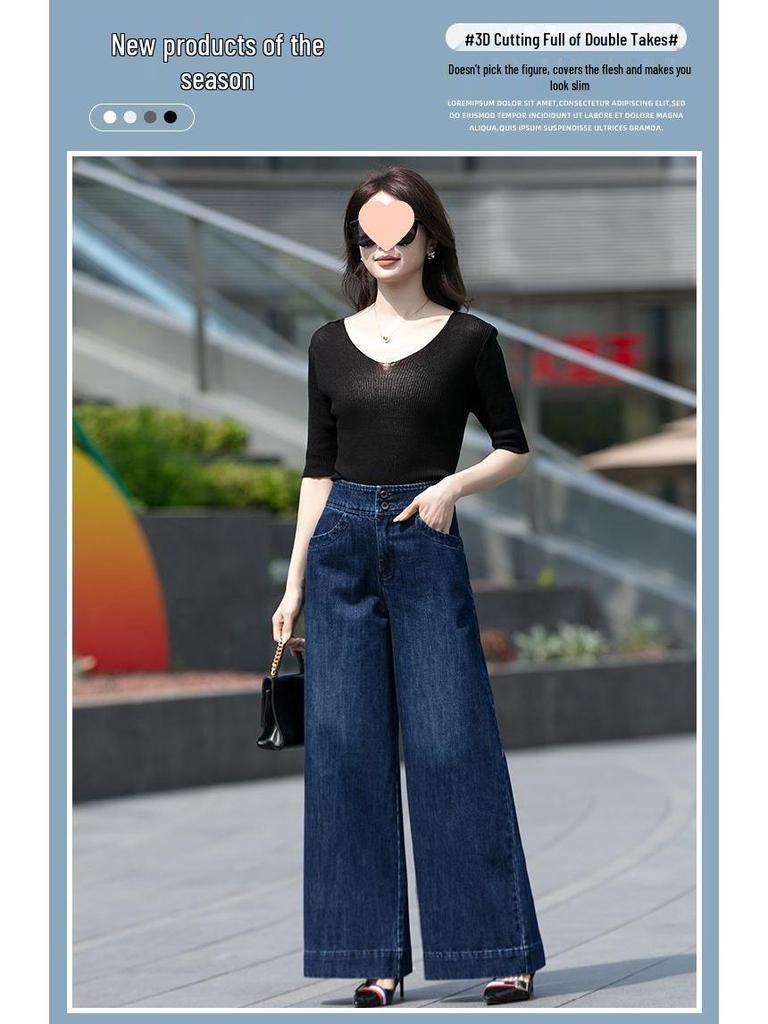 2025 Fleece-Lined High-Waisted Wide-Leg Jeans: Women's Slimming Cropped Pants for Autumn/Winter