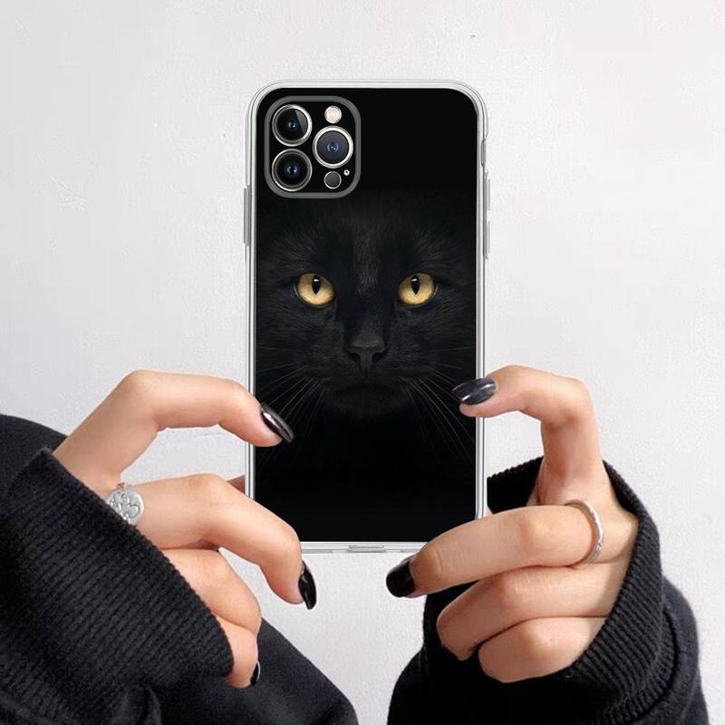 Black Cat Staring Eye Phone Case For iPhone 14 13 12 11 Pro Max XS X XR SE 2020 6 7 8 Plus Mini Transparent Shell