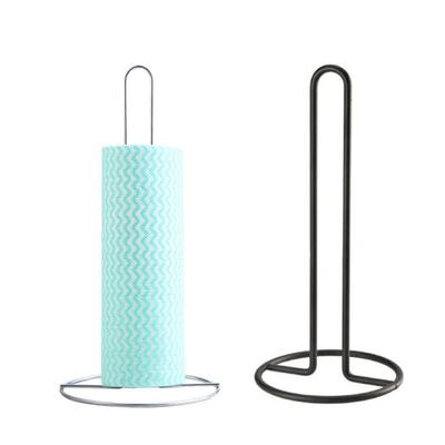 Stainless Steel Roll Paper Towel Holder Black/Silver Free Standing Vertical Napkins Rack One-handed Tear Tissue Stand