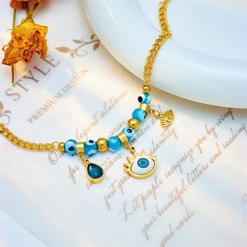 Gold Plated Stainless Steel Evil Eye Charm Bracelet For Women
