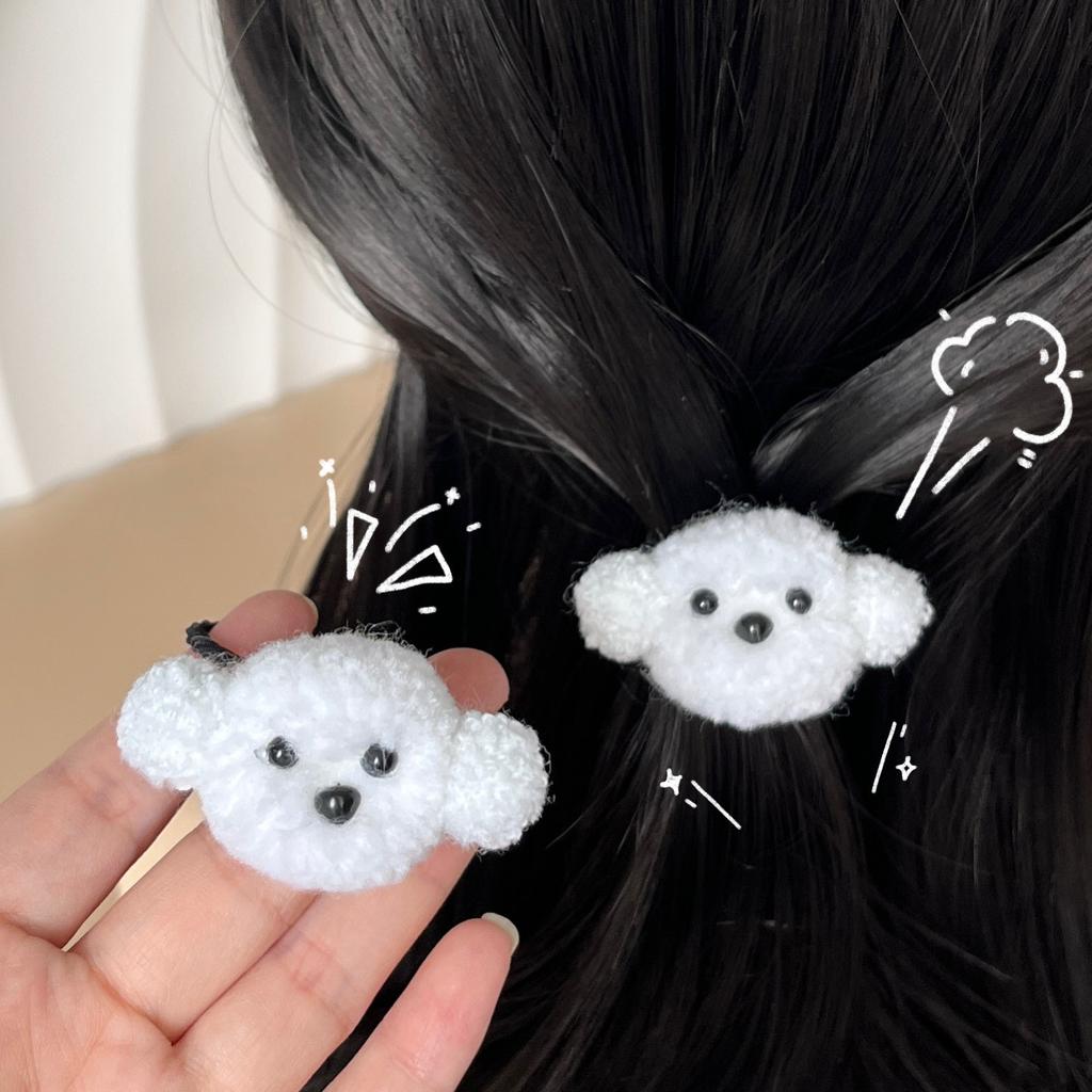 1pc plush white puppy hair ring cartoon sweet cute children's hairband ponytail small rubber band accessory