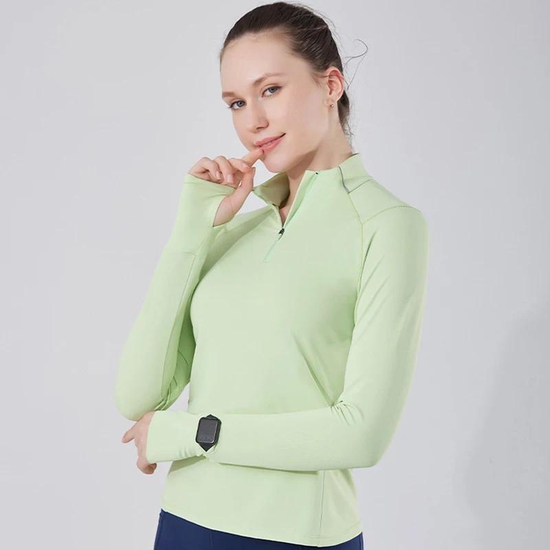 Women's Quick-Dry Moisture-Wicking Sports Long Sleeve T-Shirt With Half-Zip For Training Gym Running
