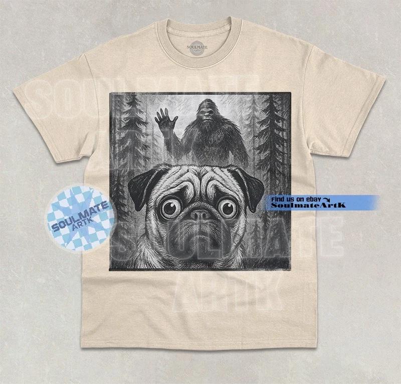 Pug Selfie T- Shirt Funny Bigfoot Pug Picture Joke Meme Hilarious Graphic Shirt XL