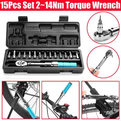 15Pcs Set 1/4"DR 2-14Nm Bike Repair Spanner Hand Tool Set Bicycle Torque Wrench Set Bike Tools Kit Set Tool
