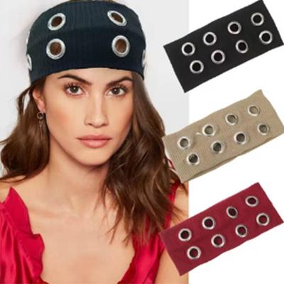 Turban Punk en Tissu Œillets Métalliques Œillets Creux Bandeau pour la Tête Bandeau Rock Tenue Décontractée
