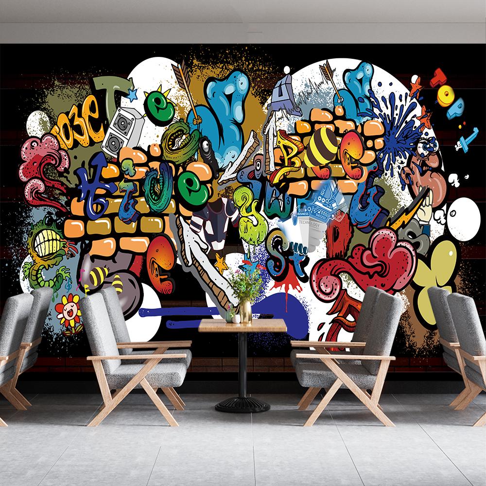 3d Graffiti Wallpaper Large Fashion Graffiti Wall Paper Gym Club Bar Cafe Murals Home Decor