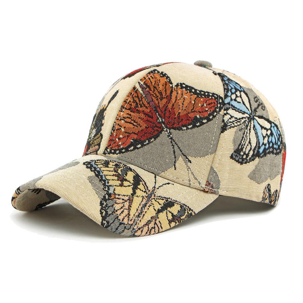 Вышитая шляпа с бабочкой Женская бейсболка Солнцезащитная кепка бежевый