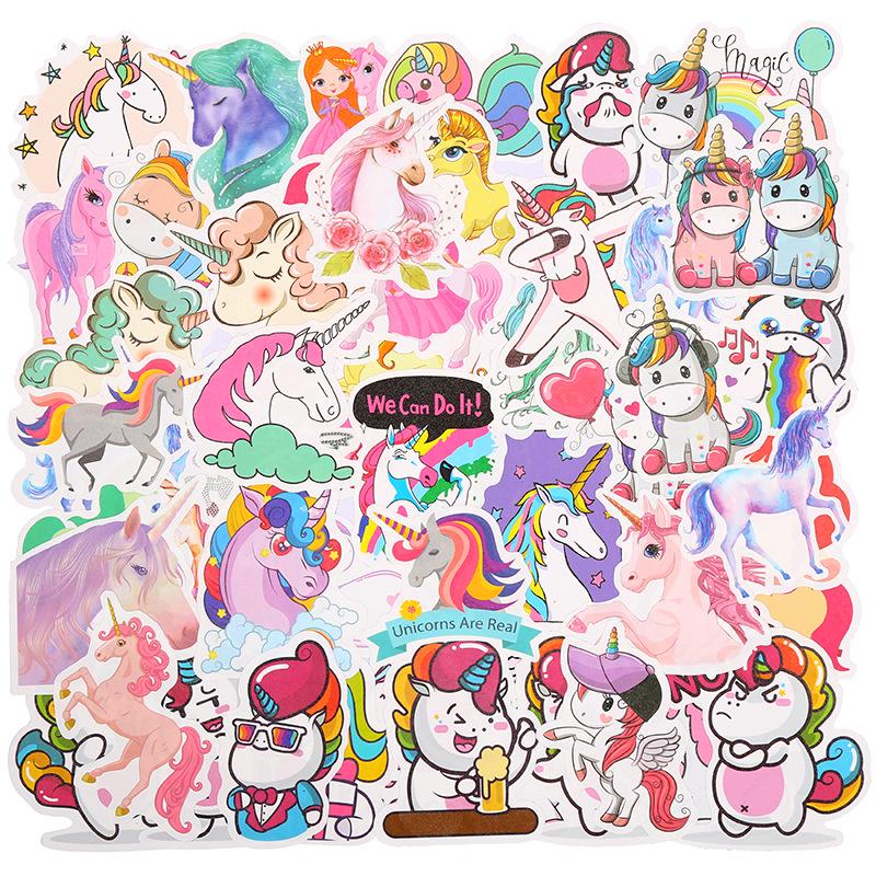 50 Unicorn Graffiti Stickers: Cartoon Designs for Cars, Computers, Guitars, and Suitcases