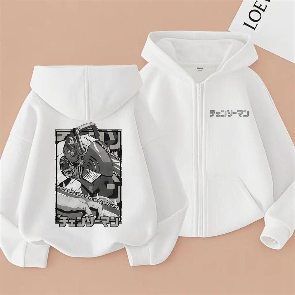 Anime Chainsaw Man Zipper Hoodie Funny Denji Pochita Cartoon Graphic Zip Up Hoodies Men's Women's Casual Oversized Jacket Coat