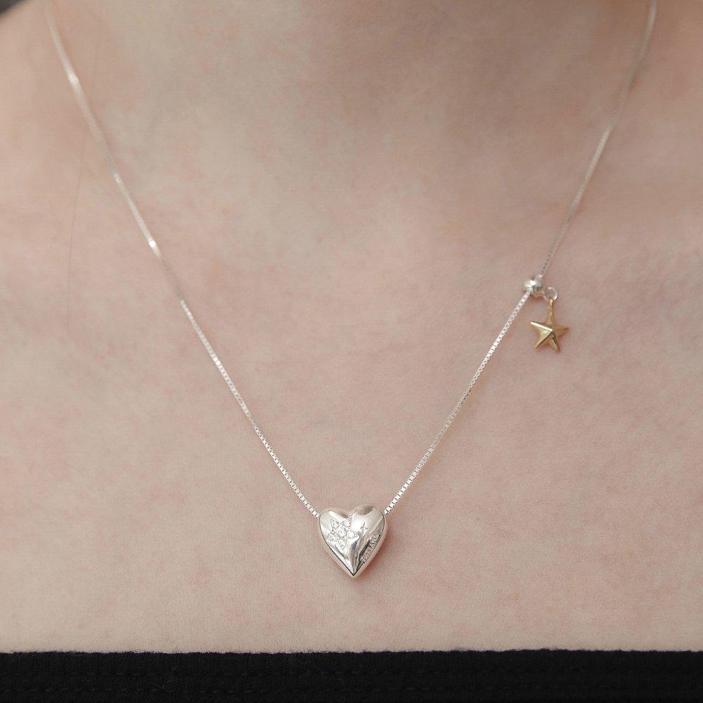 (92.5 Silver) Chocolate Heart Star Dangle Necklace Nz2162