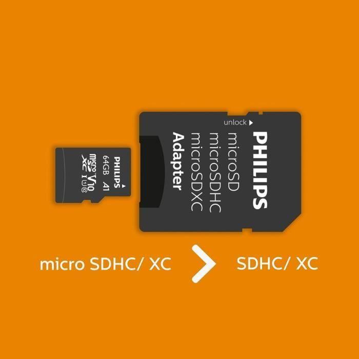 Speicherkarte - Philips - MicroSDHC 64GB - CL10 - 80 MB/s - Adapter inklusive
