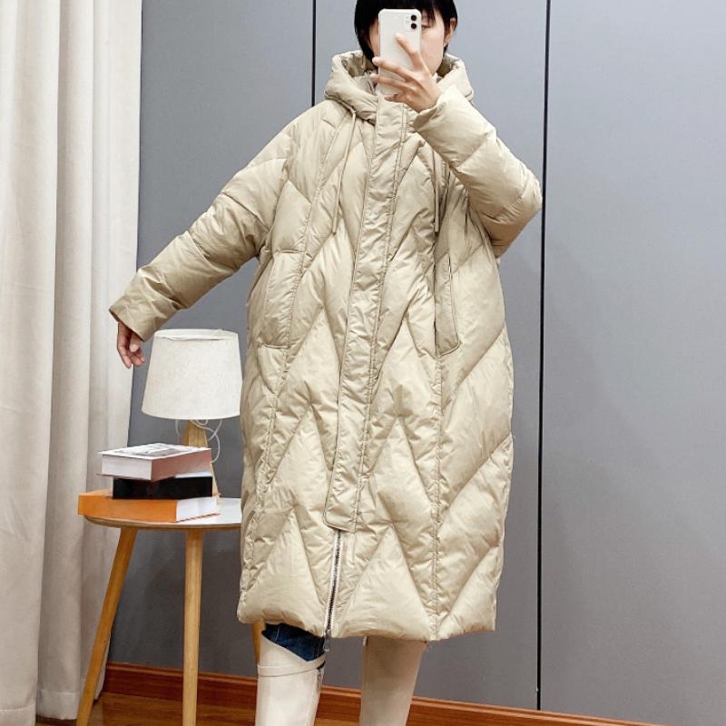2026 Winter Korean Loose Hooded Thickened White Down Medium and Long Down Jacket Casual Comfortable Coats  Zipper Warm Clothing